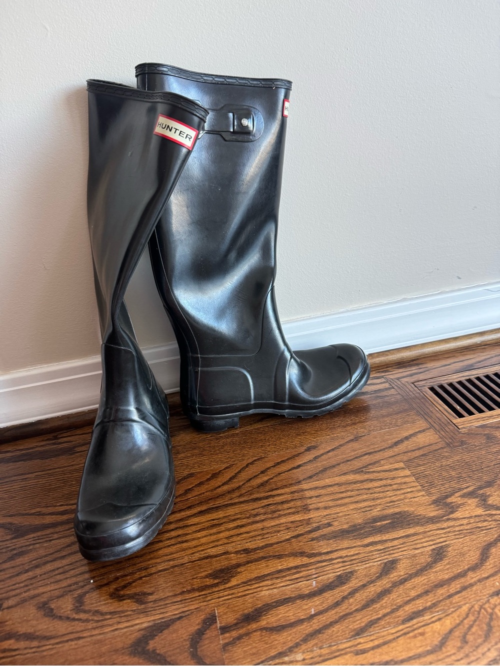 Hunter Black Tall Rain Boots with Signature Logo